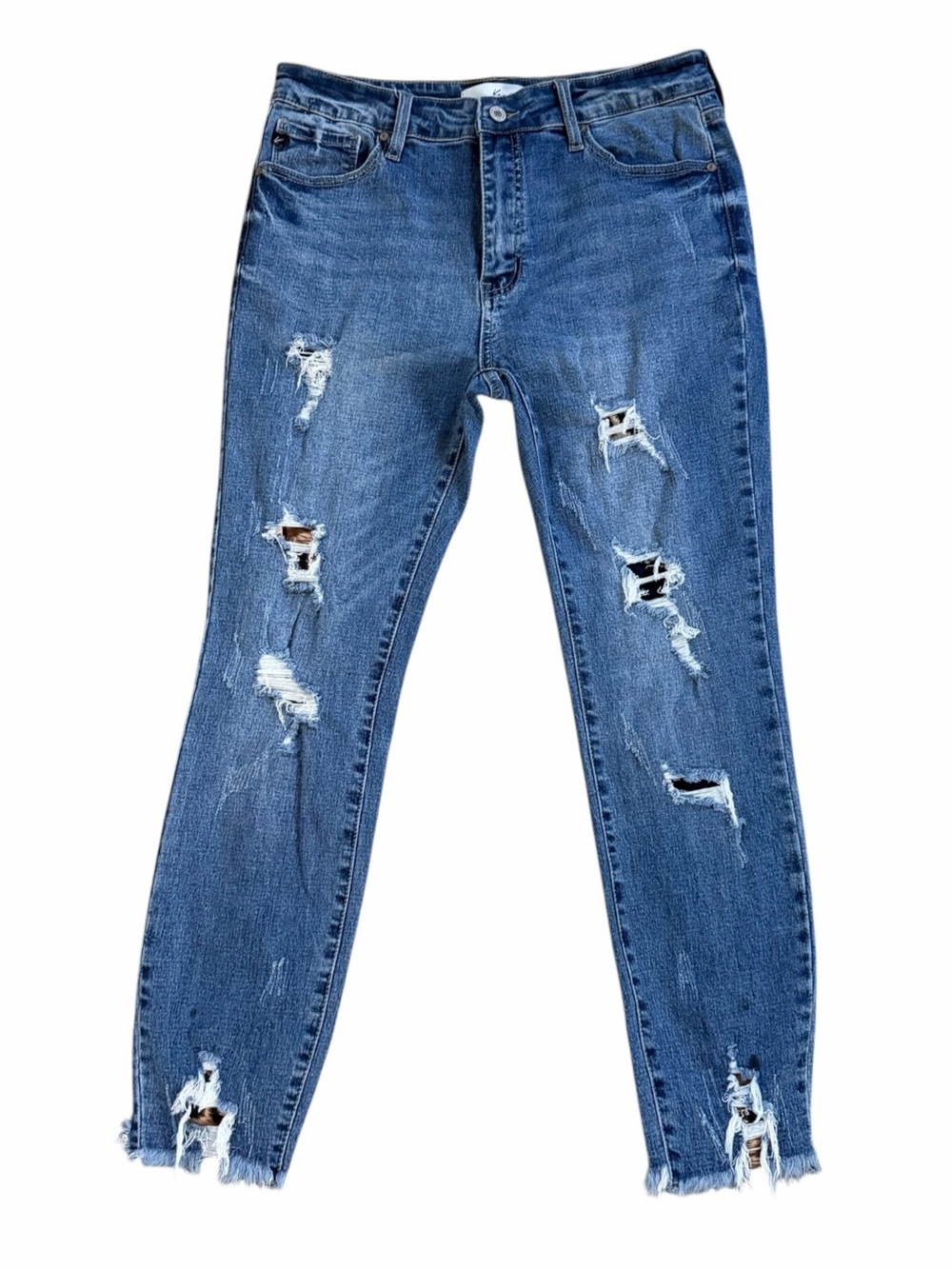 KanCan The Carlita High Rise Ankle Skinny Jeans with Leopard Patches Size 13/30